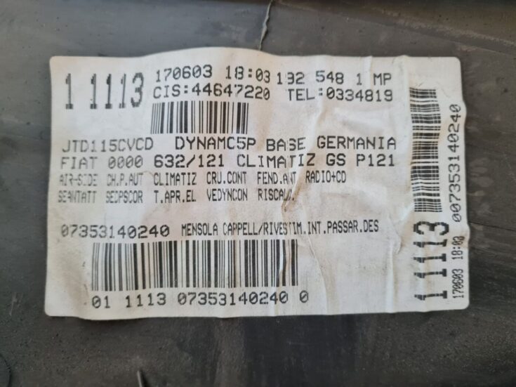 Bagāžnieka nodalījuma sānu apdare priekš FIAT STILO 2003